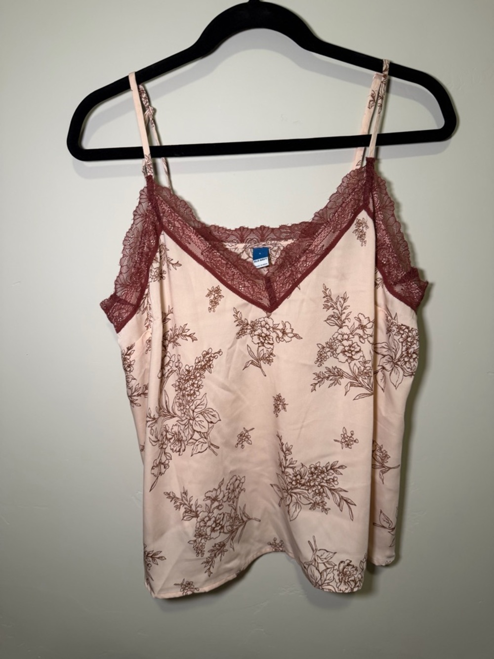 Old Navy Blush Pink Floral Camisole with Mauve Lace Trim